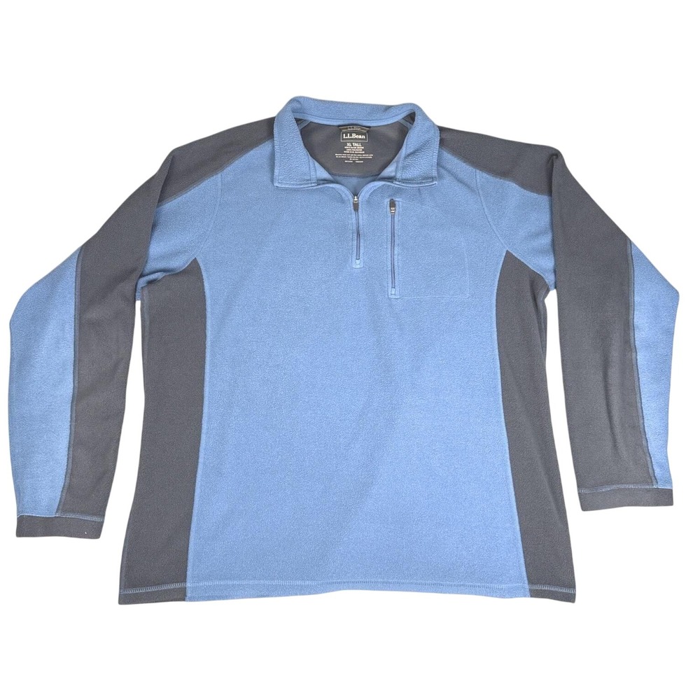 LL Bean Mens XL Tall Blue‎ Grey Quarter Zip Fleece Pullover Jacket 283956